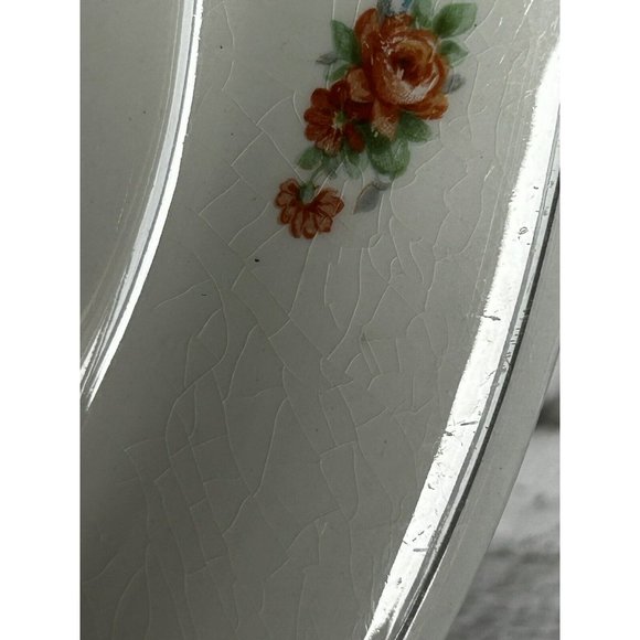 Crown Potteries Company Platter 11 5/8”L x 8 5/8”W Orange Roses Platinum Trim - Picture 8 of 12